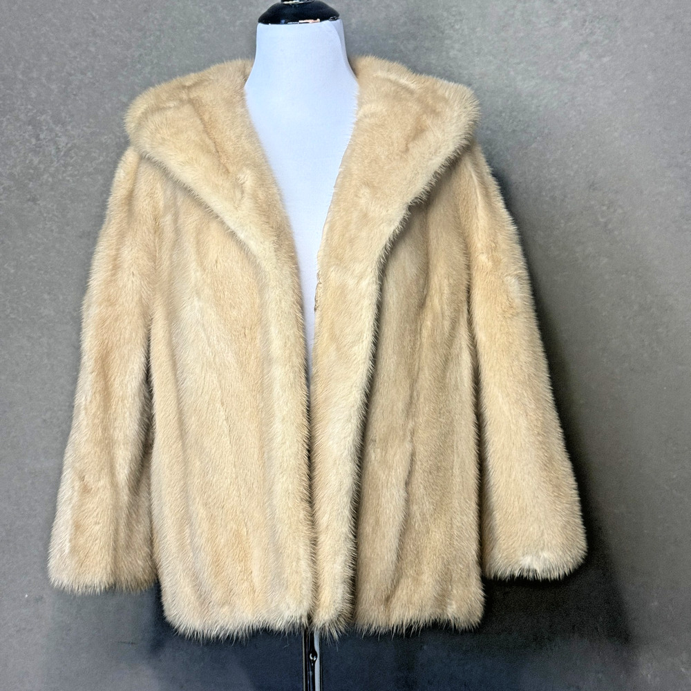 Vintage Sverre Norland Blonde Mink Fur Jacket Wide Shawl Collar Silk Lining